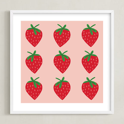 This is a blush pink kids wall art by Kerry Doyle called strawberry