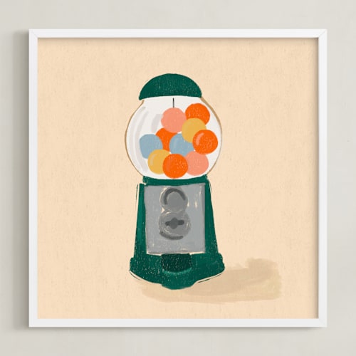 This is a emerald green kids wall art with standard by Erum Khalili Art called vintage gumball machine - things we kept