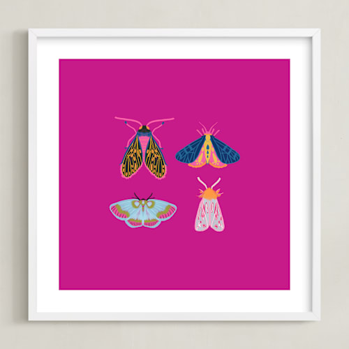 This is a magenta kids wall art by Britt Mills called boho bugs