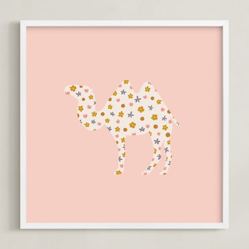 This is a bubblegum kids wall art with standard by Ellen Schlegelmilch called happy camel