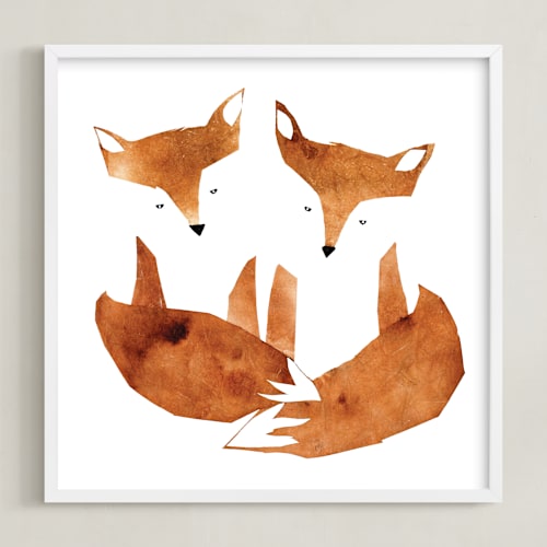 This is a earthy red kids wall art by Mia Posada called twin foxes
