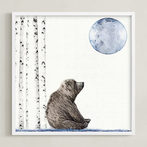 This is a white kids wall art with standard by Maja Cunningham called once upon a blue moon