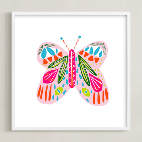 This is a cotton candy pink kids wall art by Lauren Semmer called a butterfly