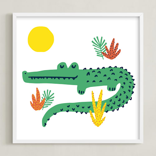 This is a alligator green kids wall art by Oscar and Emma - Karly Depew called basking in the sun