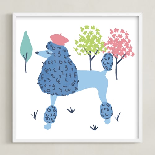 This is a parisian blue kids wall art by Ali Macdonald called parisian poodle