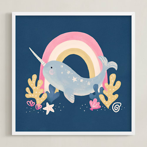 This is a deep sea blue art with standard by Sabrina Excene called narwhal magic