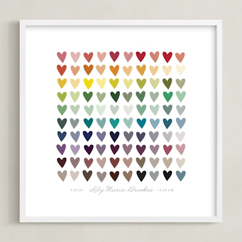 This is a rainbow nursery wall art with standard by InkDot called paper hearts