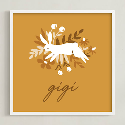 This is a caramel nursery wall art by Tishya Oedit called bunny bye