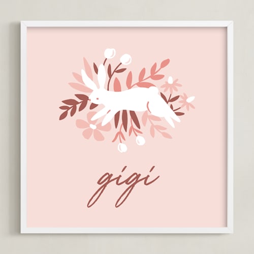 This is a peach nursery wall art by Tishya Oedit called bunny bye