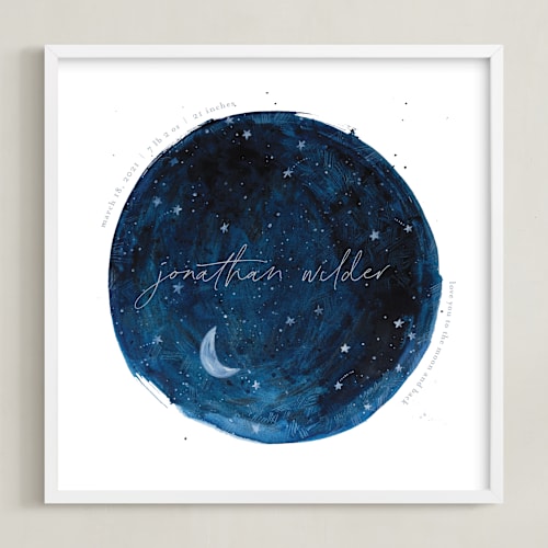 This is a indigo nursery wall art with standard by Krissy Bengtson called lunar