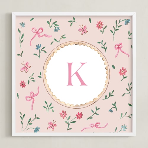 This is a pink nursery wall art with standard by Teju Reval called floral woodland 2