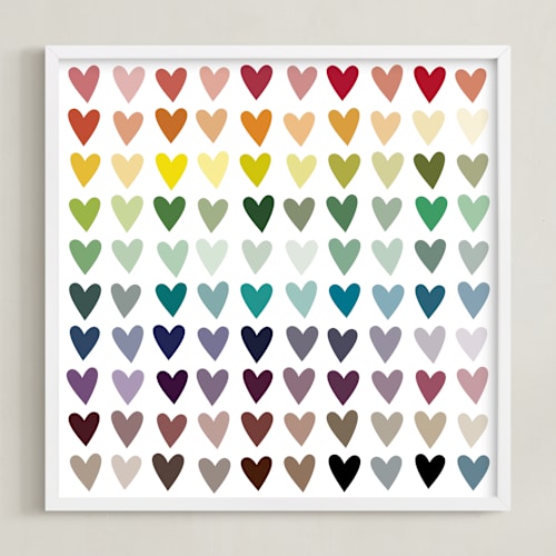 This is a rainbow nursery wall art with standard by InkDot called paper hearts