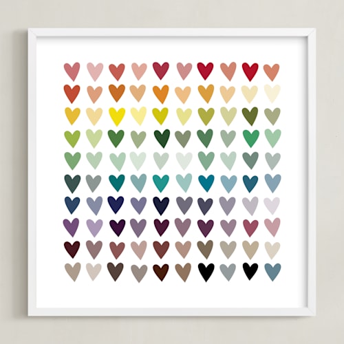 This is a rainbow nursery wall art by InkDot called paper hearts