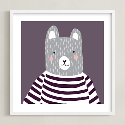 This is a very purple nursery wall art by Megan Monismith called stripe top bear
