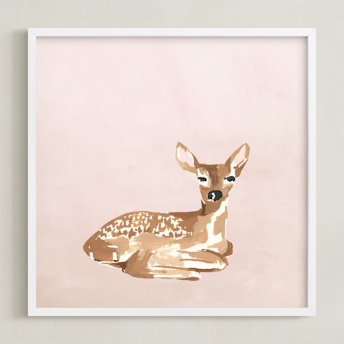 This is a blush nursery wall art by Teju Reval called enchanted deer 1