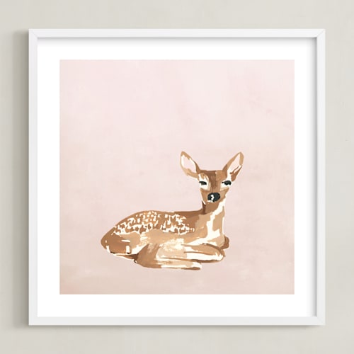 This is a blush nursery wall art by Teju Reval called enchanted deer 1