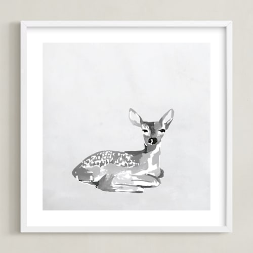 This is a black and white nursery wall art by Teju Reval called enchanted deer 1