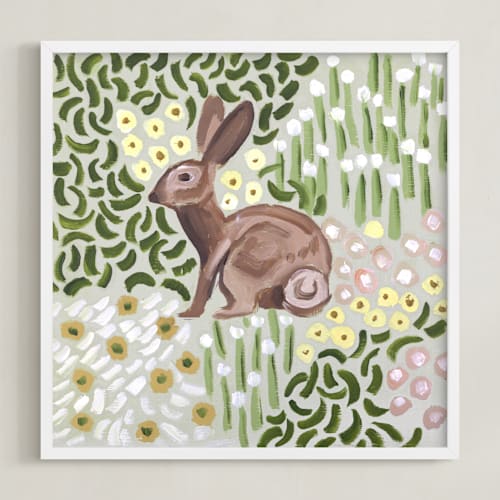 This is a grass nursery wall art by Jenny Westenhofer called lone rabbit