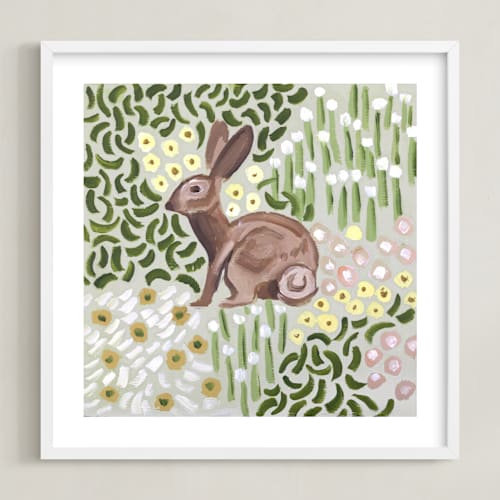This is a grass nursery wall art with standard by Jenny Westenhofer called lone rabbit