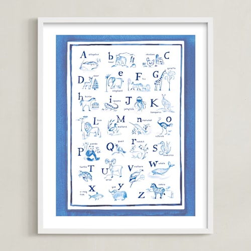 This is a ocean blue art by Teju Reval called animal alphabet toile