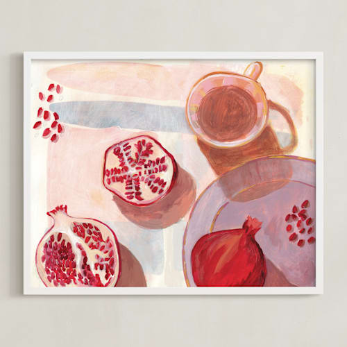 This is a pomegranate red art by Kinga Subject called pomegranate flatlay study
