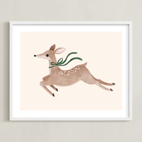 This is a hunter green nursery wall art by Vivian Yiwing called deer with bow