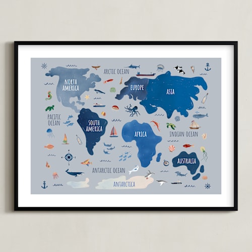This is a soft blue art with standard by Carrie Cantwell called nautical map