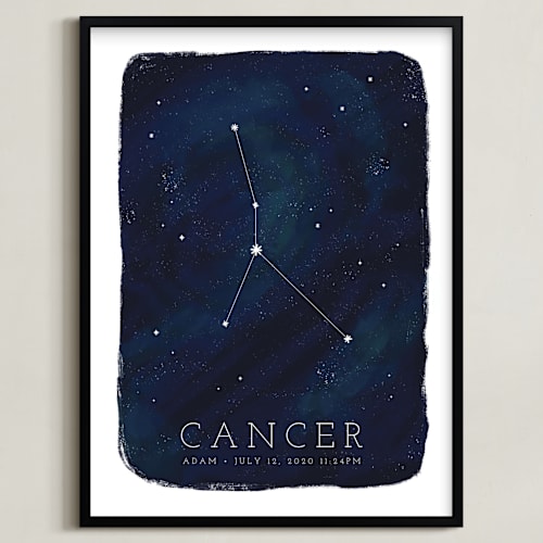 This is a galaxy personalized art for kids by Ashley Presutti Beasley called zodiac constellation cancer