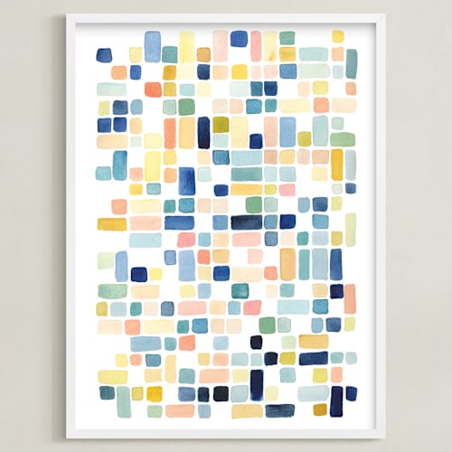 This is a sea glass blue art by Yao Cheng Design called blue and peach squares