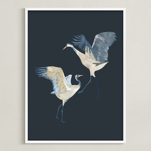 This is a moody blue art by Nina Leth called crane dance