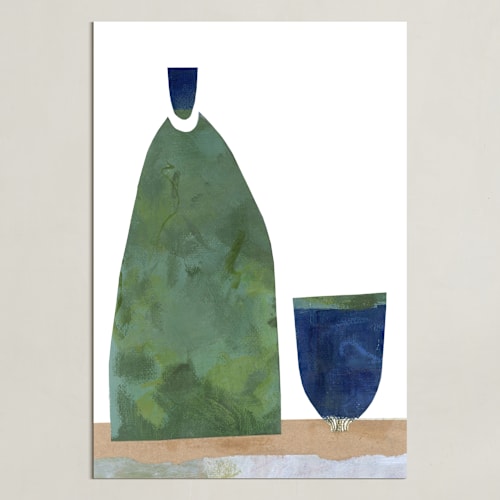 This is a green bottle art by Bethania Lima called over the nightstand table