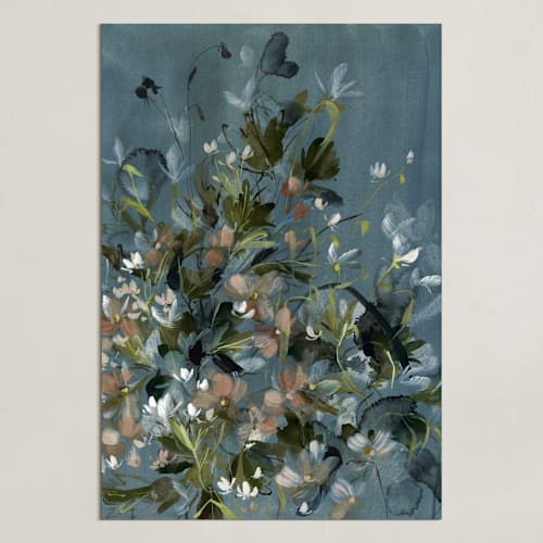 This is a ocean art by Kelly Ventura called hydrangeas at dusk