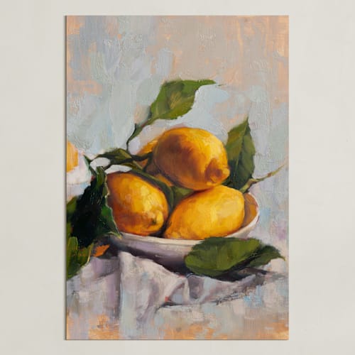 This is a golden art by Wendy Keller called bowl of lemons