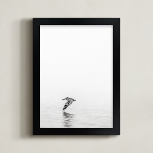 This is a medium grey art by Mary Ann Glynn-Tusa called pelican on lake