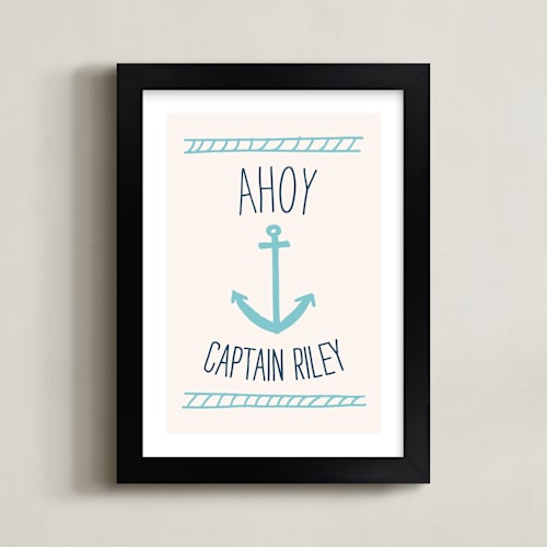 This is a light aqua personalized art for kids by Shari Margolin called ahoy matey