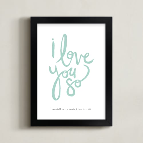 This is a mint personalized art for kids by Kelly Ventura called i love you so