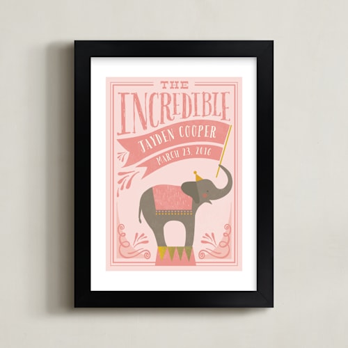This is a blush personalized art for kids by Karidy Walker called circus elephant
