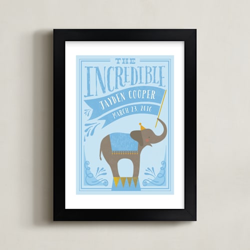 This is a blue sky personalized art for kids by Karidy Walker called circus elephant