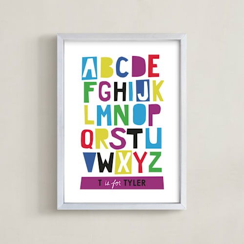 This is a plum nursery wall art by Ampersand Design Studio called paper cut abcs