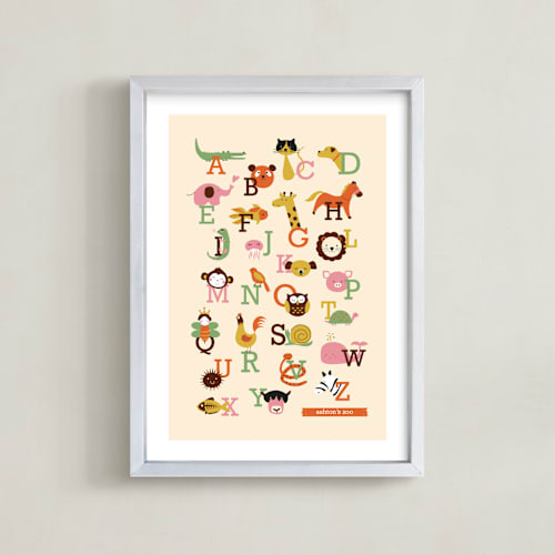 This is a vermillion nursery wall art by Anais Lee called animal a to z