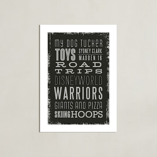 This is a charcoal personalized art for kids by Rochelle Renee called my favorite things