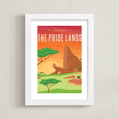 This is a sunset disney art by Erica Krystek called journey to the disney's pride lands