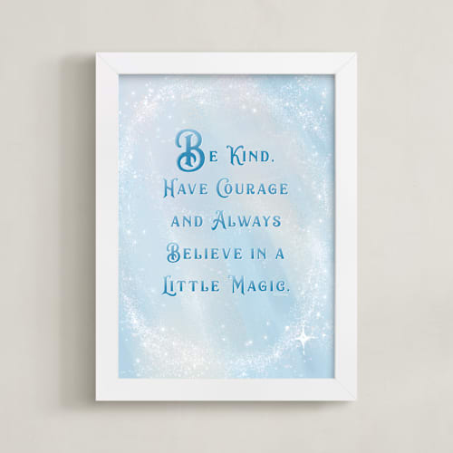 This is a blue disney art by Leah Bisch called disney's cinderella magic quote