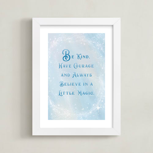 This is a blue disney art by Leah Bisch called disney's cinderella magic quote