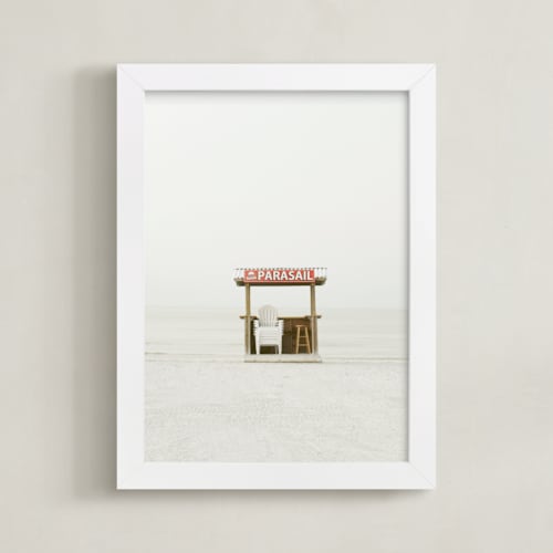 This is a soft blue and tomato red art by Baumbirdy called the beach