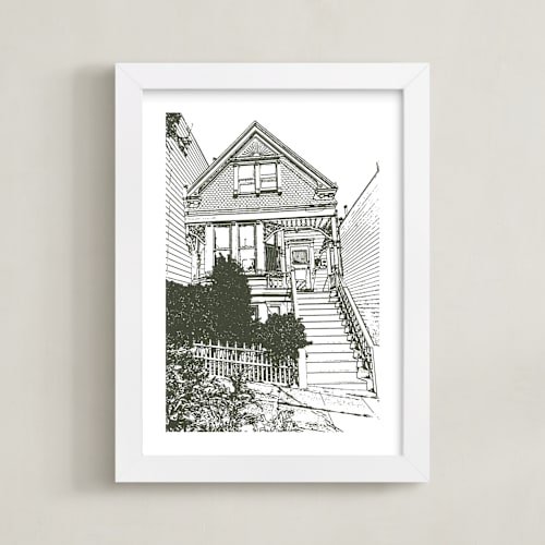 This is a olive shadow home wall art by Minted called house: portrait white border custom print