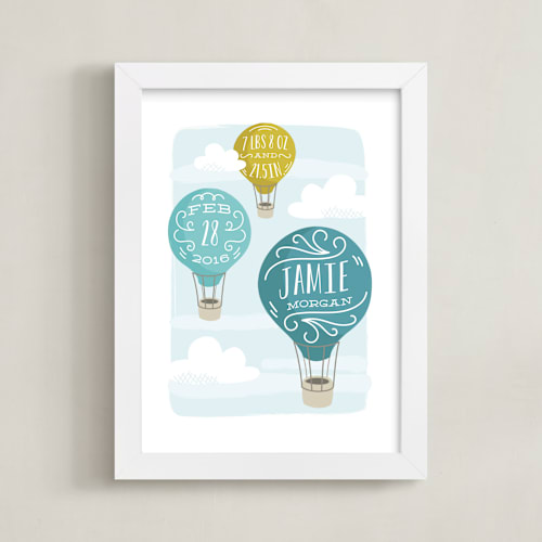 This is a teal personalized art for kids by Laura Hankins called up and away