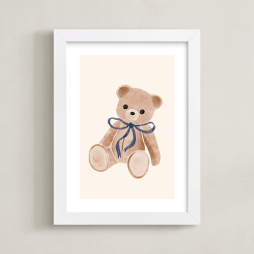 This is a royal blue nursery wall art by Vivian Yiwing called bear with bow