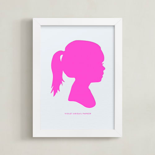 This is a neon pink silhouette art with letterpress by Minted called custom silhouette letterpress art