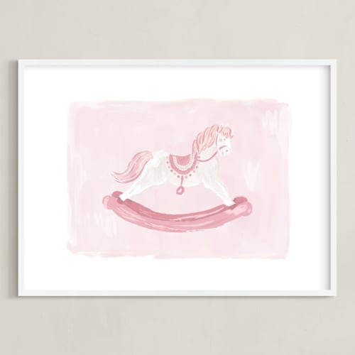 This is a rose nursery wall art by Laura Bercovich called rocking horse